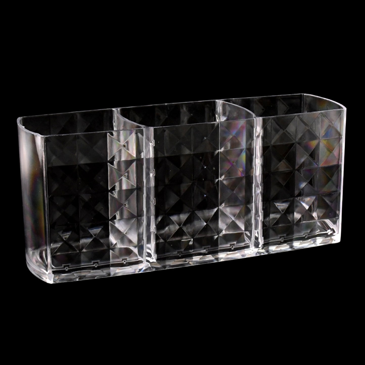 Elegant Crystal-effect 3-compartment Acrylic Makeup Brush Holder (1 Pc) - Happy Price - Image 2