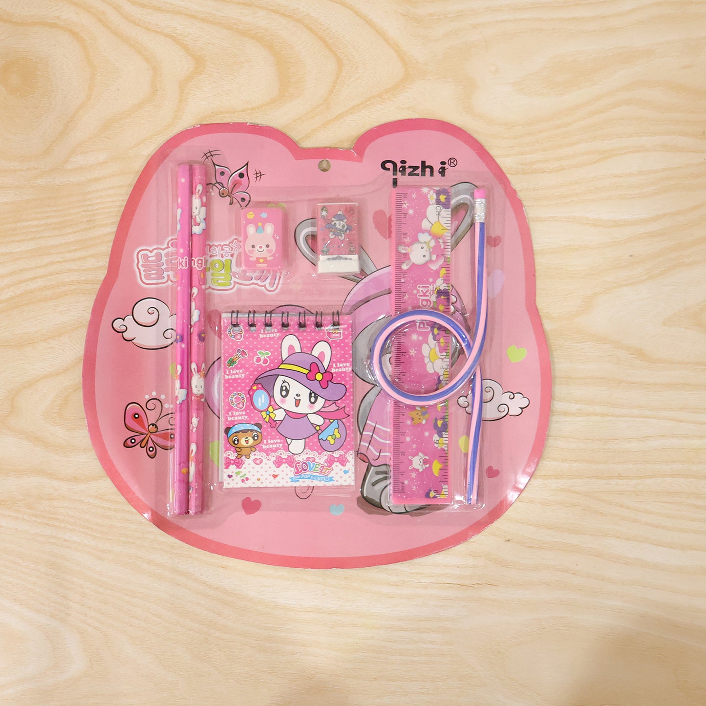 7-in-1 Cute Pink Stationery Kit for Kids - Includes Ruler, Pencils, Eraser, Sharpener & Notebook - Happy Price - Image 7