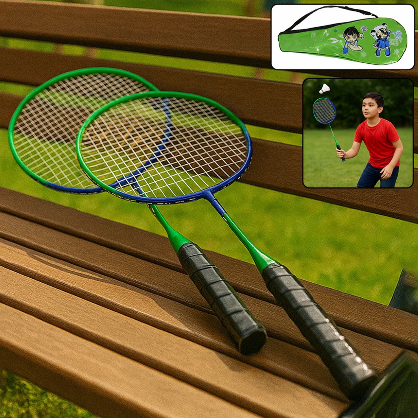 2 Pc Kids Badminton Racket Set with Carry Bag - Lightweight Fun for Beginners - Happy Price - Image 5