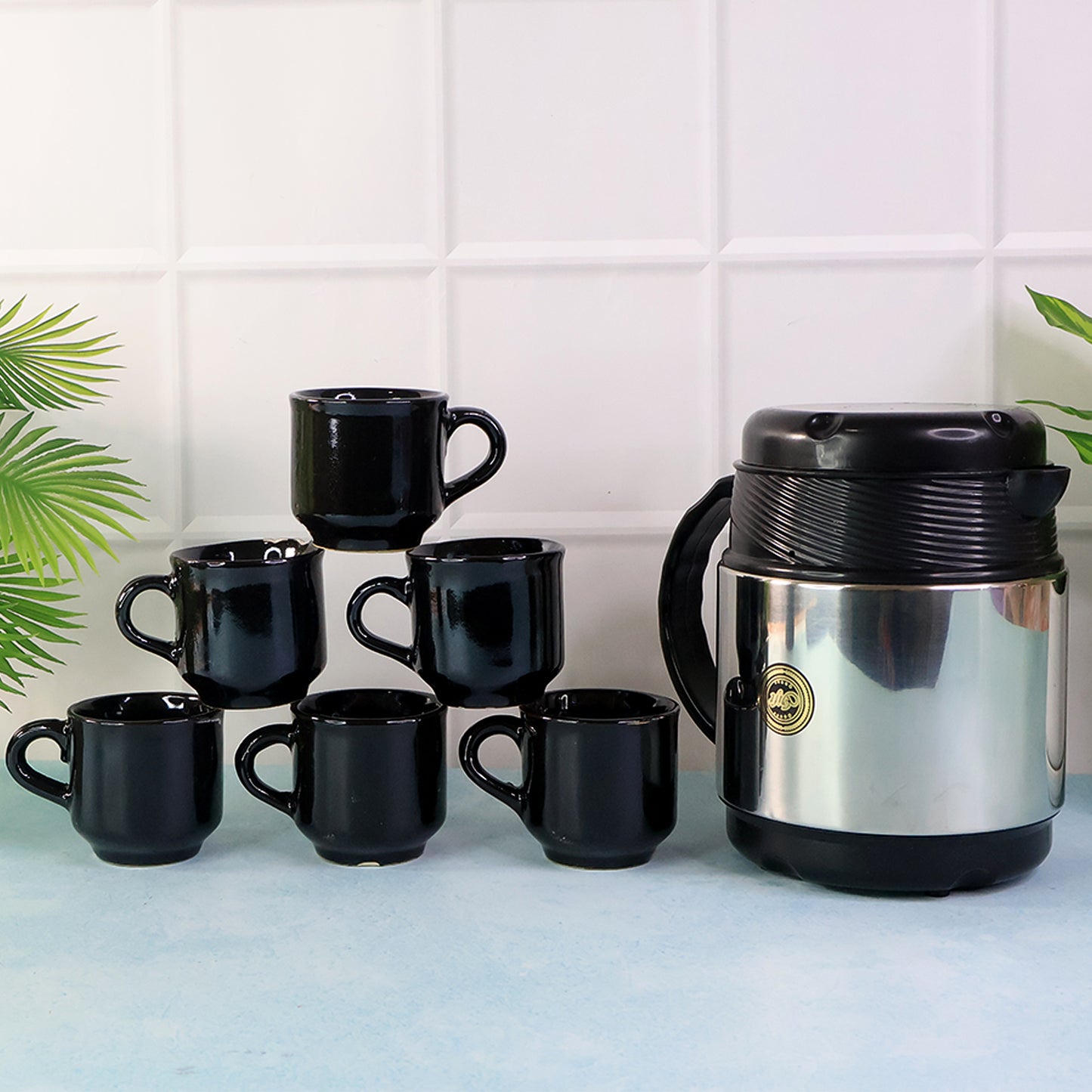 Insulated Thermos Flask with 6 Ceramic Cups - Hot Beverage Serving Set - Happy Price - Image 3