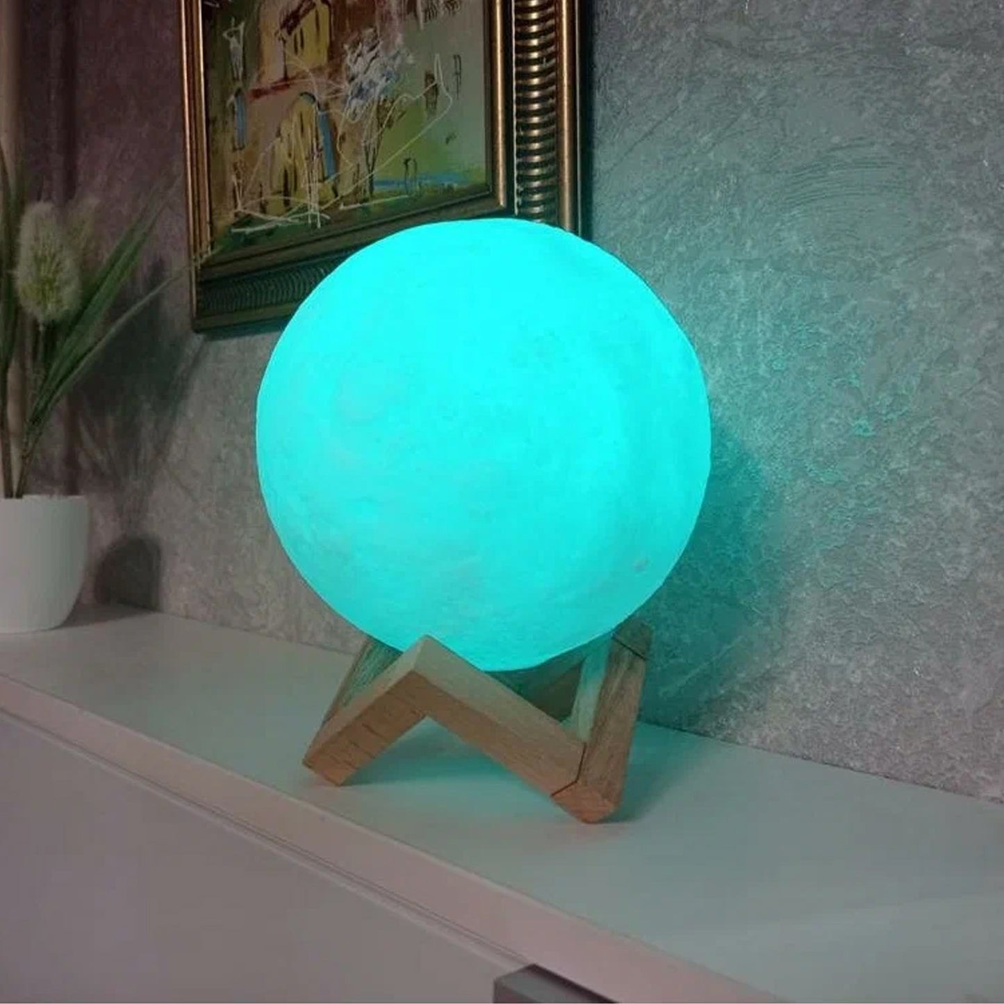 Moon Night Lamp Blue Color With Plastic Stand (15 X12 Cm  1 Pc) - Happy Price - Image 3