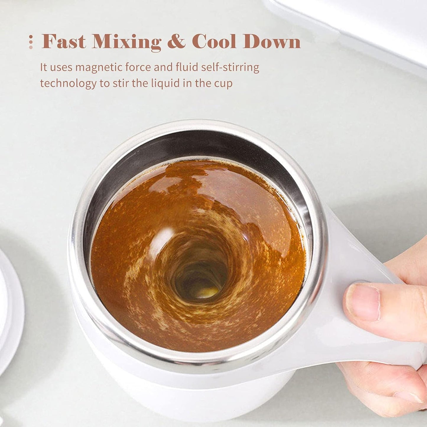Stirring Coffee Mug  Magnetic Stirring Coffee Cup  Stainless Steel Mug For Milk  Travel Mixing Cup  Self Stirring Coffee Mug Suitable For Coffee Milk Hot Chocolat  Battery Operated ( Battery Not Included ) - Happy Price - Image 3