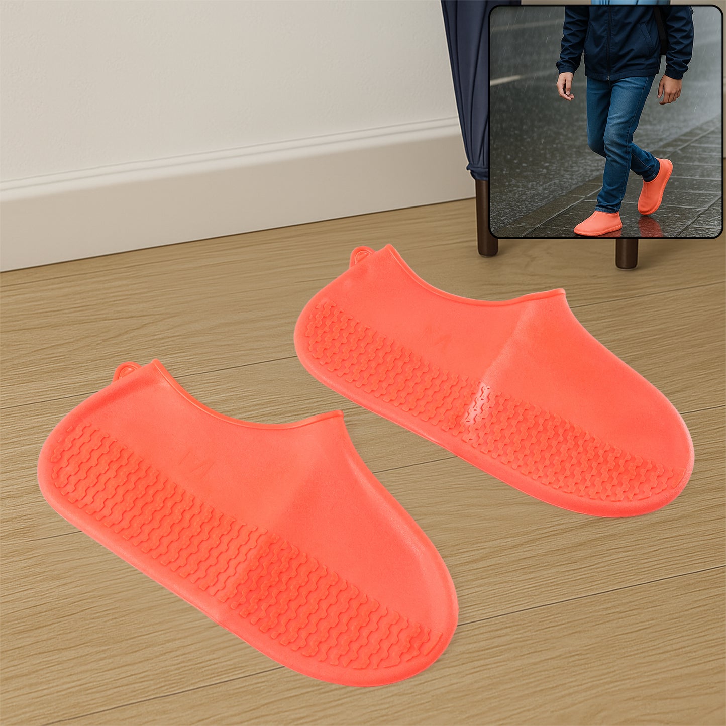 Orange Non-slip Silicone Rain Reusable Anti Skid Waterproof Fordable Boot Shoe Cover (1 Pair) - Happy Price - Image 2