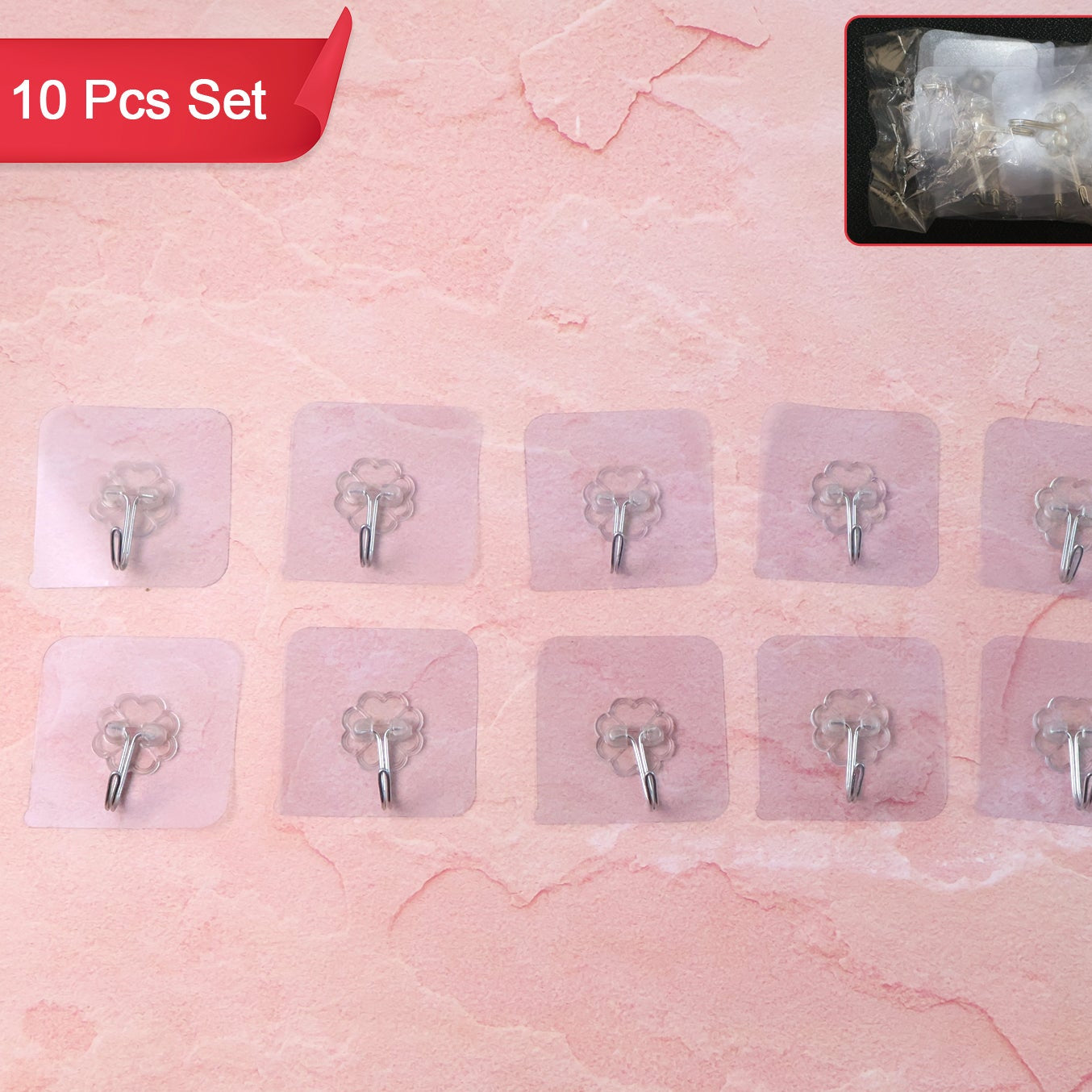 10 Pcs Transparent Adhesive Wall Hooks - Heavy Duty, Waterproof Utility Hangers - Happy Price - Image 1