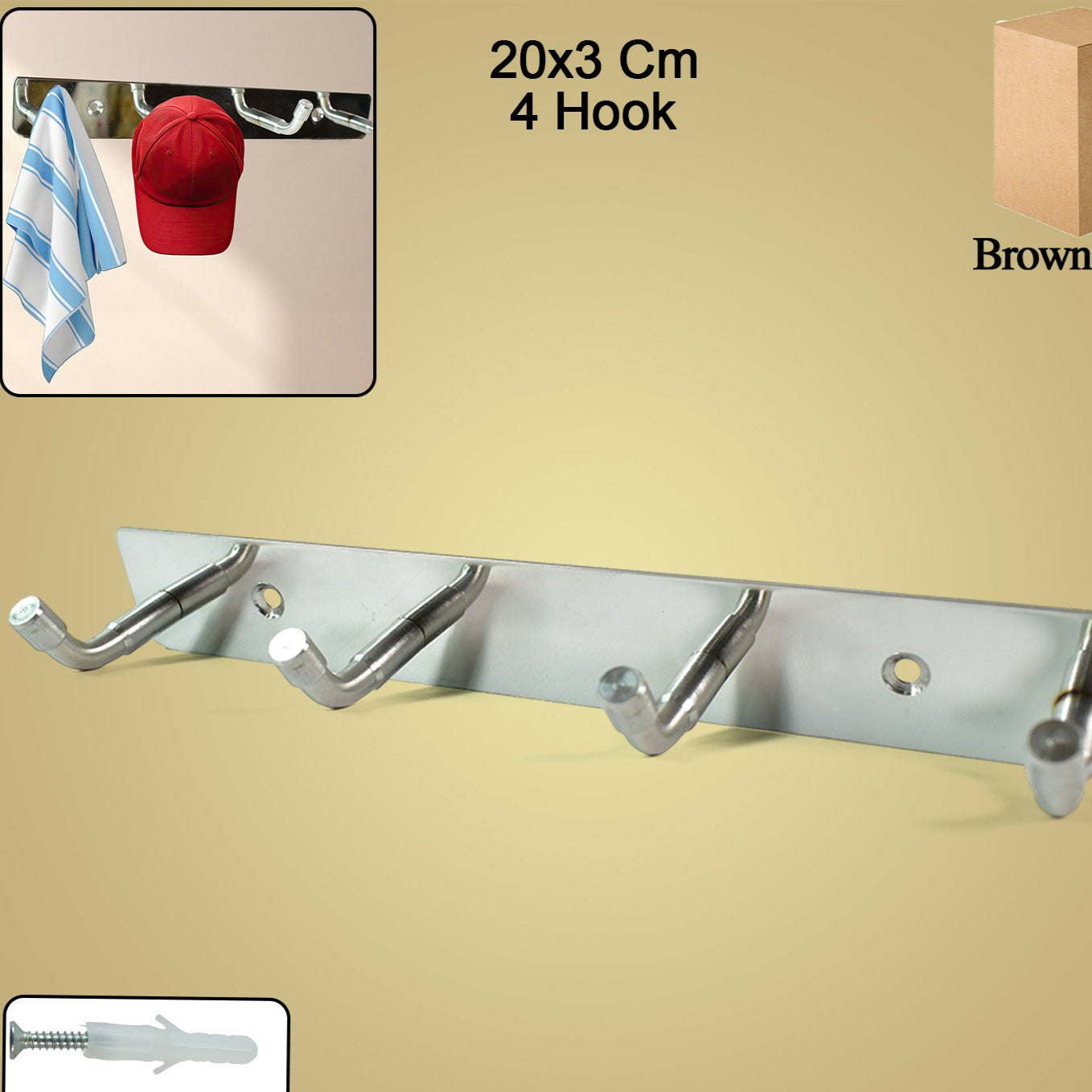 Stainless Steel Wall Mounted Coat 4 Hook Rack (20x3  1 Pc) - Happy Price - Image 1