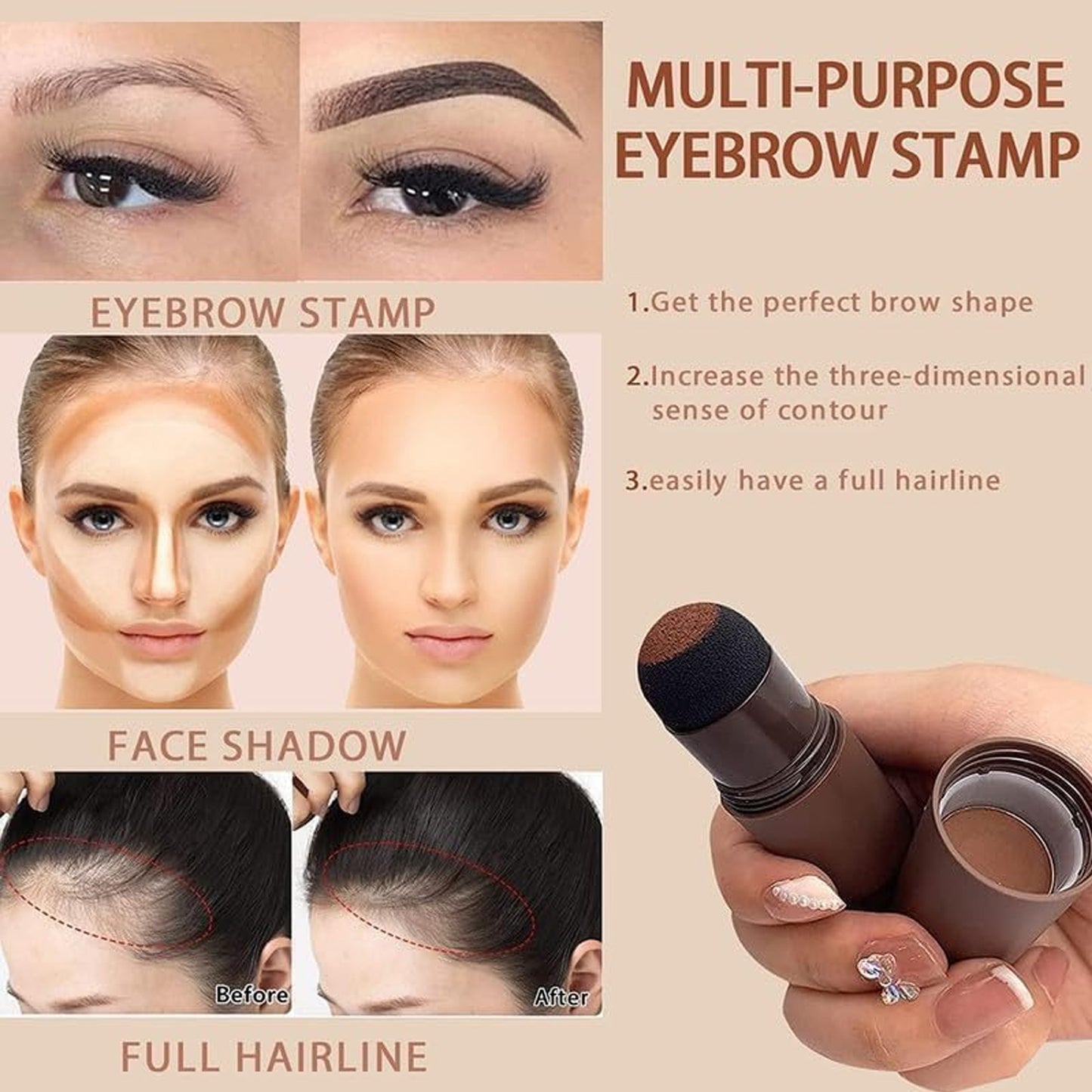 2-in-1 Hairline & Eyebrow Shaping Kit - Powder Stick, Stencils & Brush - Happy Price - Image 3