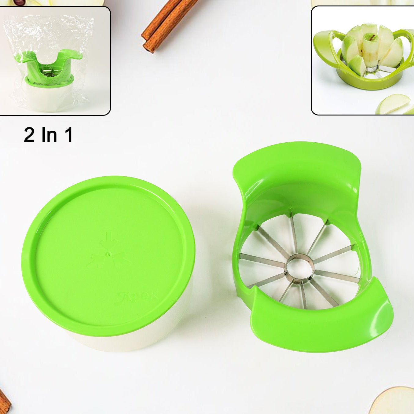 Apex Apple Cutter With Container  Unbreakable Abs Body  Stainless Steel Blades - Happy Price - Image 1