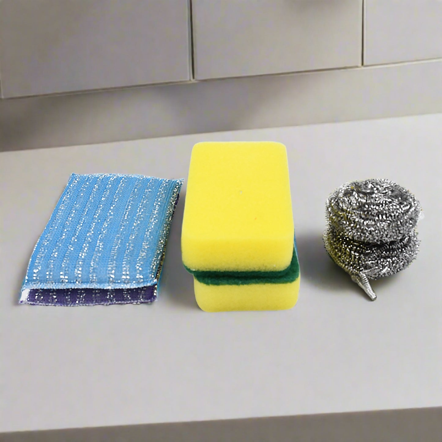 Kitchen Cleaning Tool Set Microfiber Kitchen Utensils High Performance Scouring Sponge Set Dish Sponge Stainless Steel Scouring Pad (6 Pcs Set) - Happy Price - Image 2