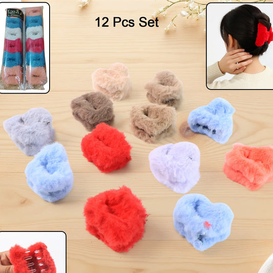 12 Pcs Set Small Fluffy Hair Claw Clips for Women & Girls - Happy Price - Image 1