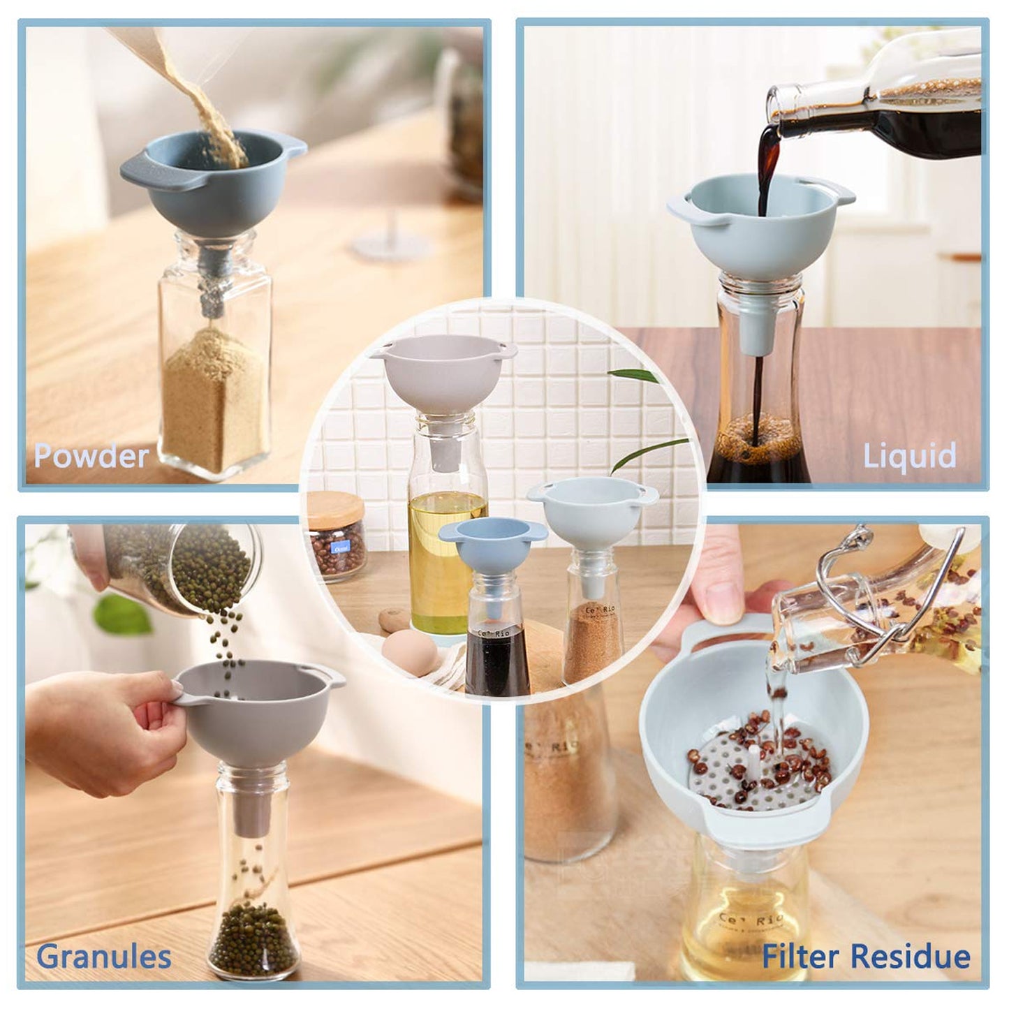 3 In 1 Kitchen Funnel Set Of 3 Funnel For Filling Bottle Small Canning Funnel With Handle Food Grade Plastic Funnel With Detachable Strainer Filter For Liquid Dry Ingredients And Powder - Happy Price - Image 5