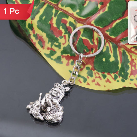 Silver Finish Bal Krishna Makhan Chor Metal Keychain (1 Pc) - Happy Price - Image 1
