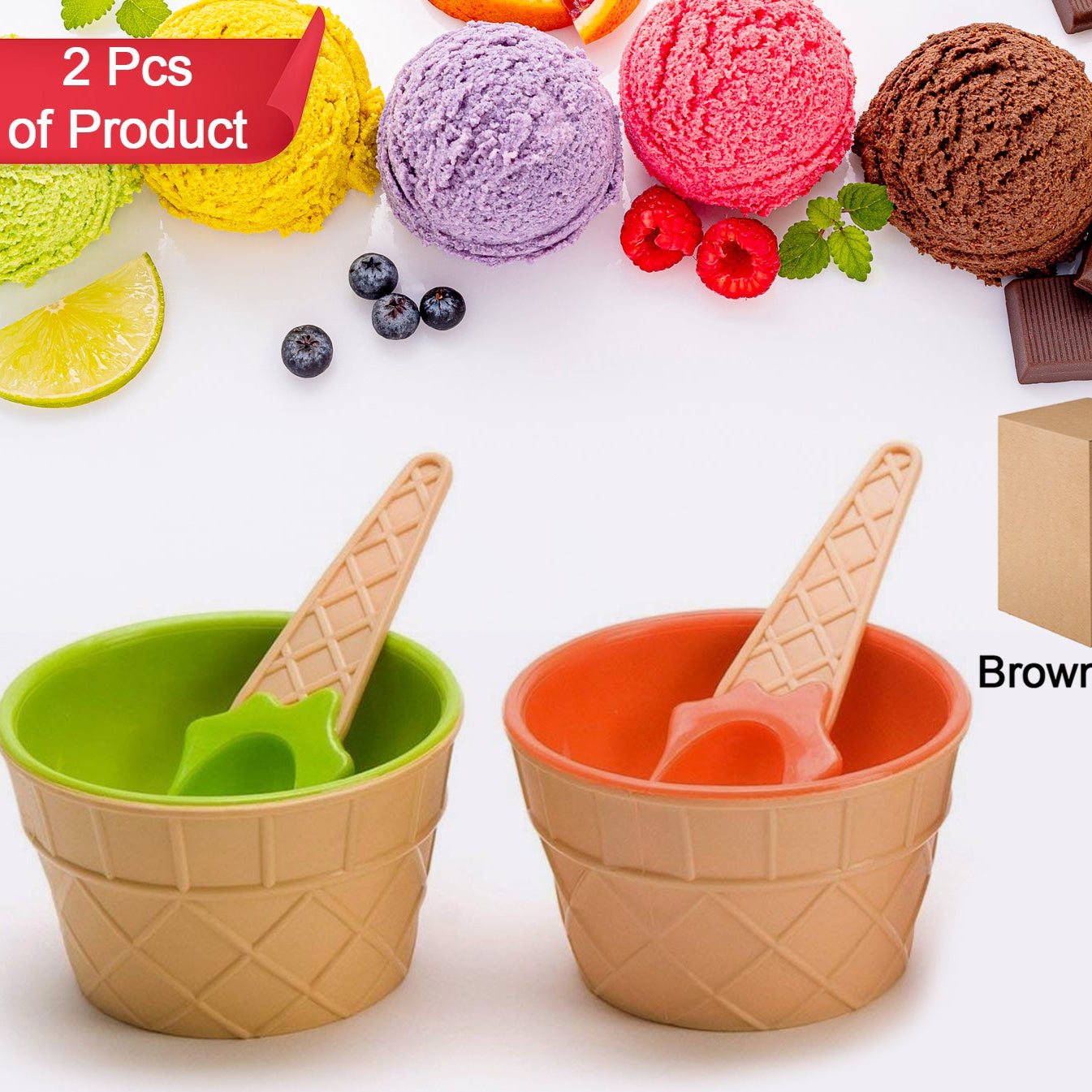 Ice-cream Waffle Spoon Bowel Cup Set  Premium Ice Cream Set  Ice-cream Bowel With Spoon 2pc Couple Bowl Set - Happy Price - Image 1