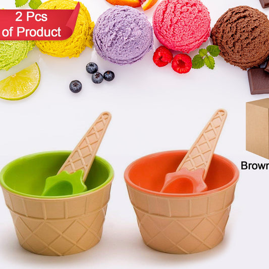 Ice-cream Waffle Spoon Bowel Cup Set  Premium Ice Cream Set  Ice-cream Bowel With Spoon 2pc Couple Bowl Set - Happy Price - Image 1