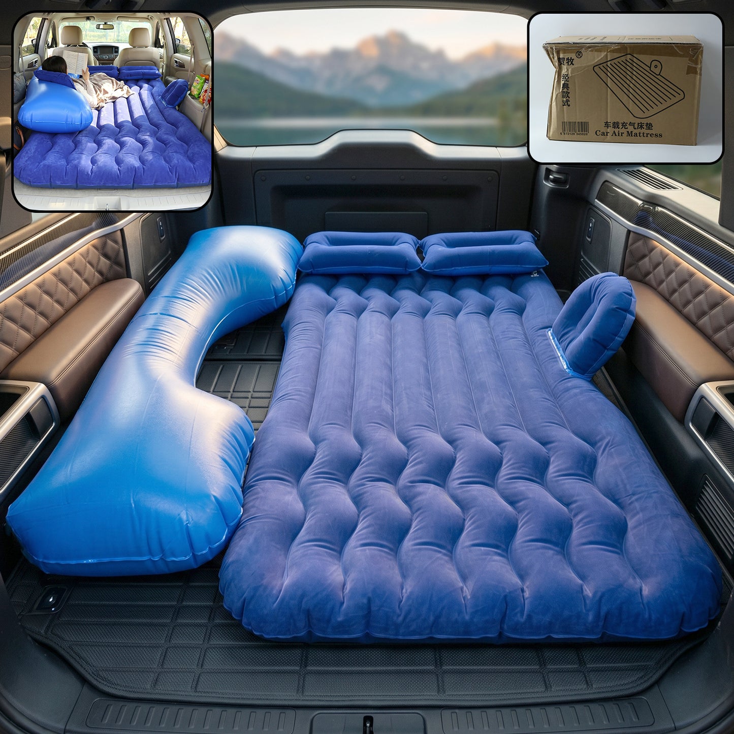 Portable Car Air Mattress Set with Pump & Pillows - Dark Blue SUV Bed - Happy Price - Image 2