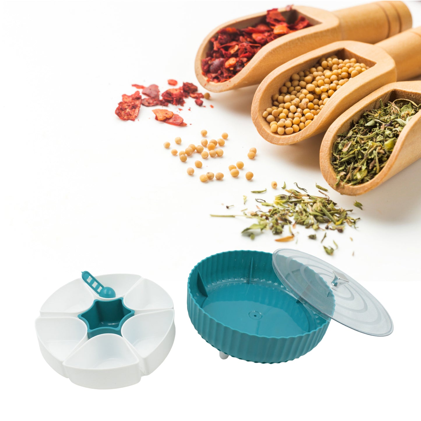360 Revolving Spice Box  Dry Fruit Box Plastic 7 Compartment Box Suitable For Multipurpose Storage Use Like Dry Fruit  Spices  Pickle  Tea   Sugar Etc Kitchen Use - Happy Price - Image 2
