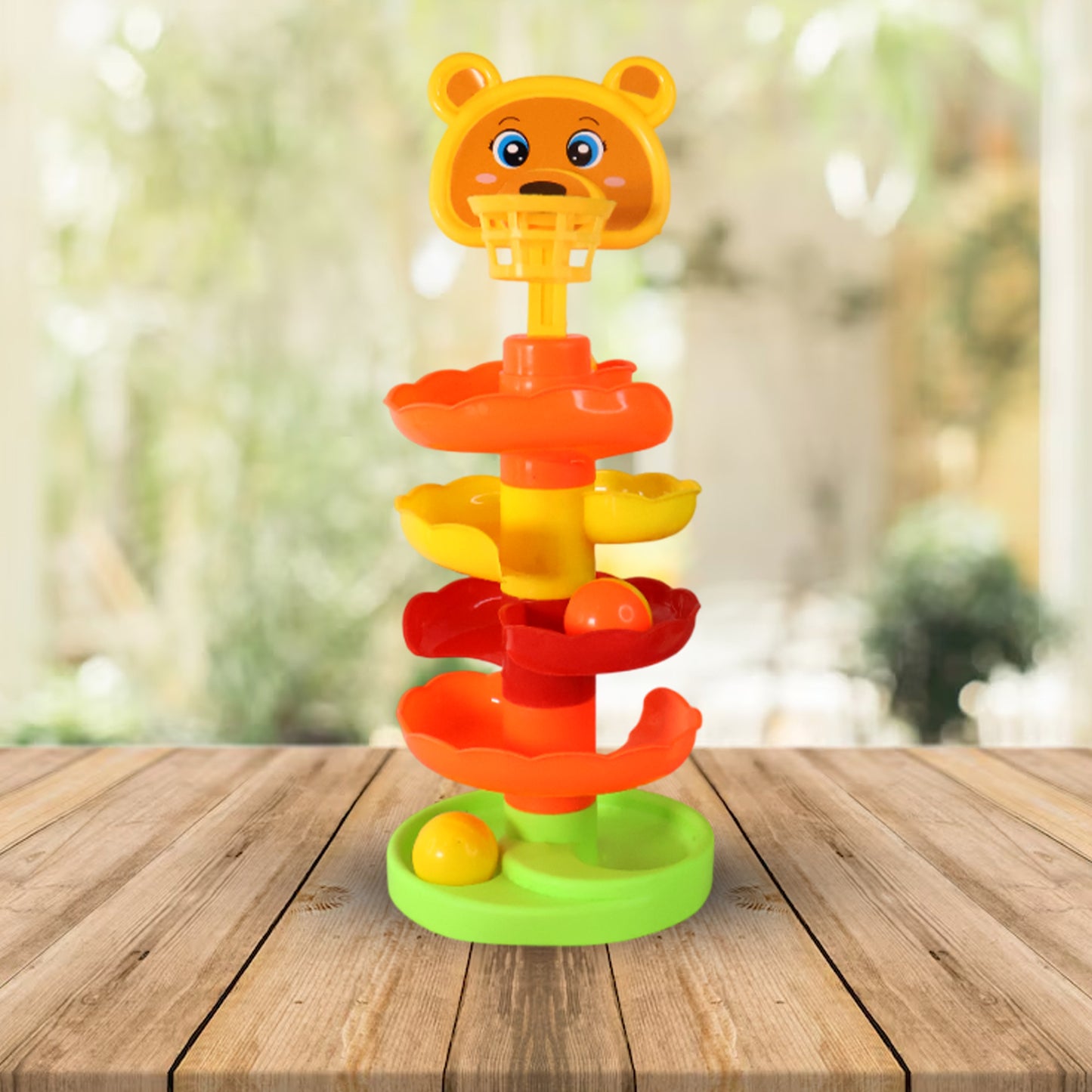 Colorful Bear Face Ball Drop Tower Toy for Toddlers - Educational Stacking Spiral Playset - Happy Price - Image 2