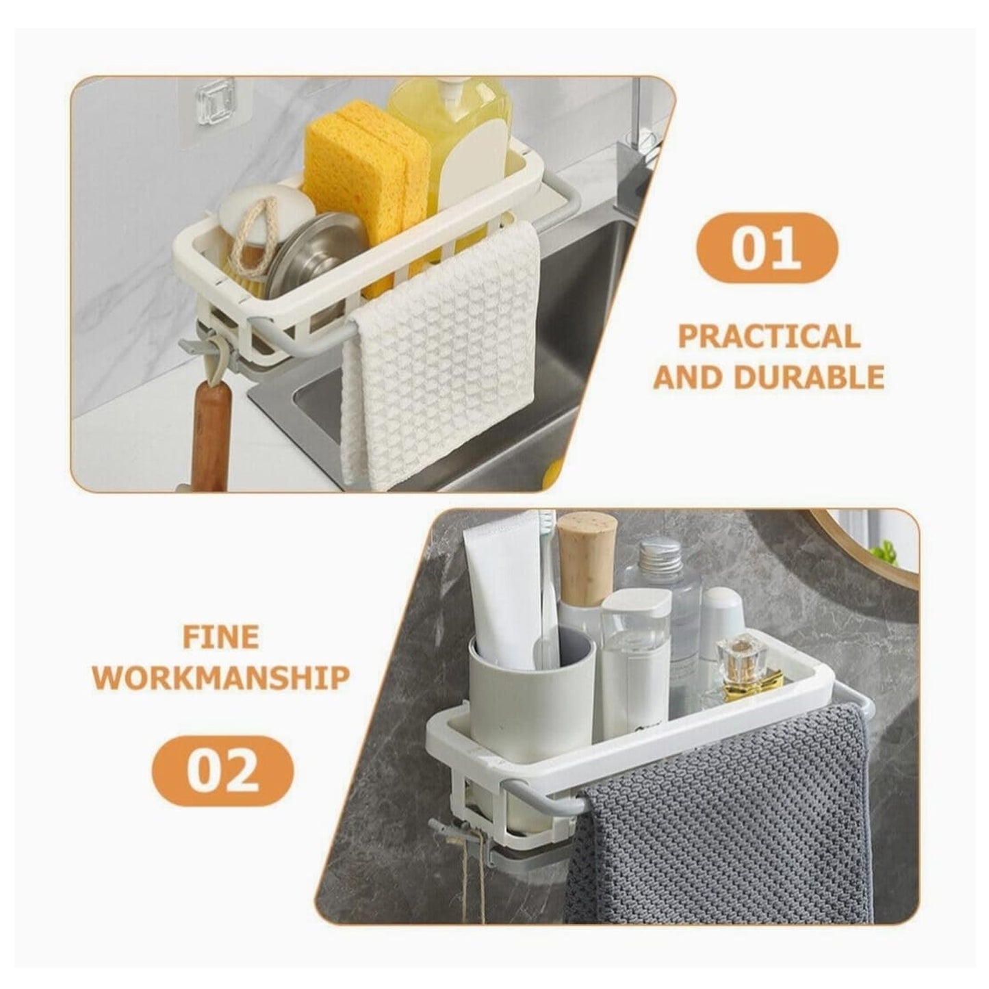 Multipurpose Platic Hanging Drain Rack Retractable Sponge Storage Hanging Rack With Adhesive Hook For Kitchen And Bathroom Dishcloth Holders Basket Drying Tray Organizer - Happy Price - Image 6