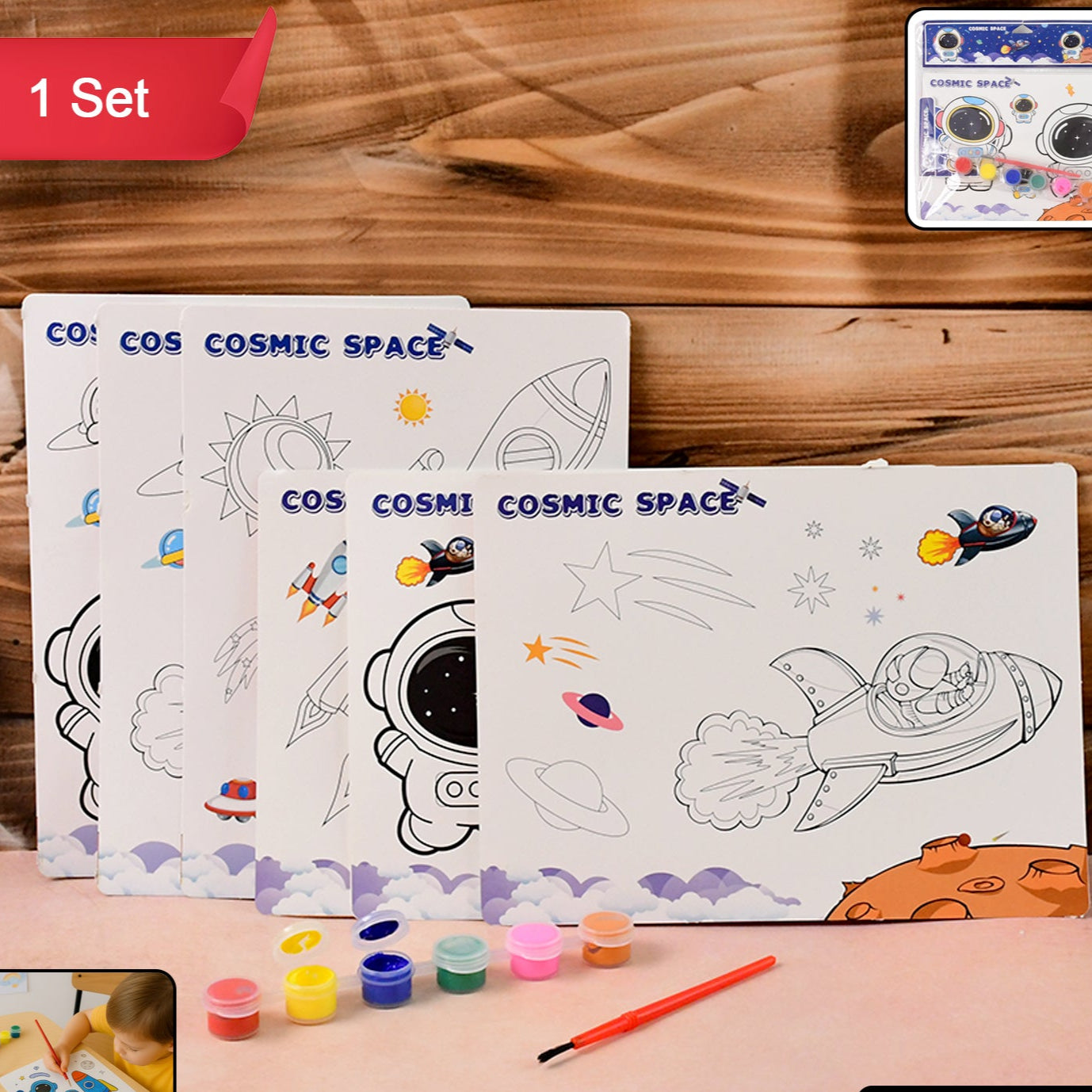 Space Adventure Kids Art Kit - Painting & Coloring Set with Sheets, Paints, Brush - Happy Price - Image 1