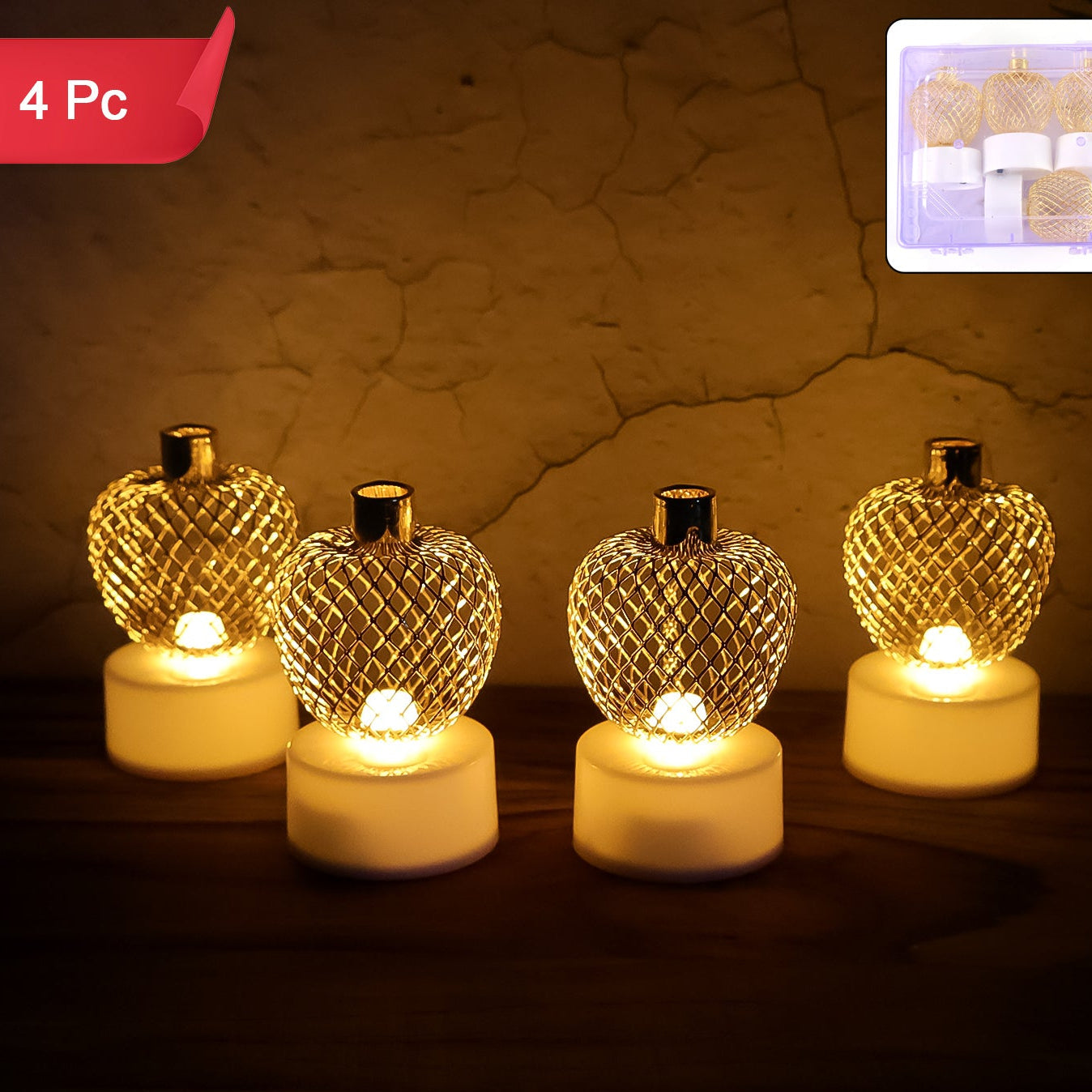 Decorative Apple Shape LED Tealight Candles - Set of 4 - Happy Price - Image 1