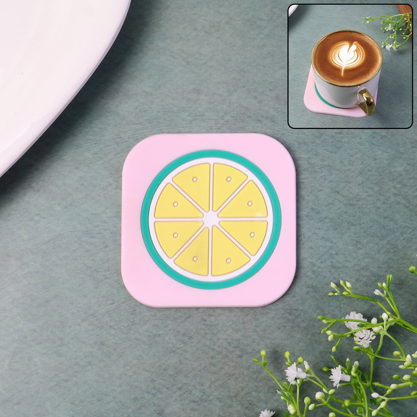 Silicone Drink Coaster with Lemon Design - Heat Resistant & Anti-Slip (1 Pc, 8x8 cm) - Happy Price - Image 2