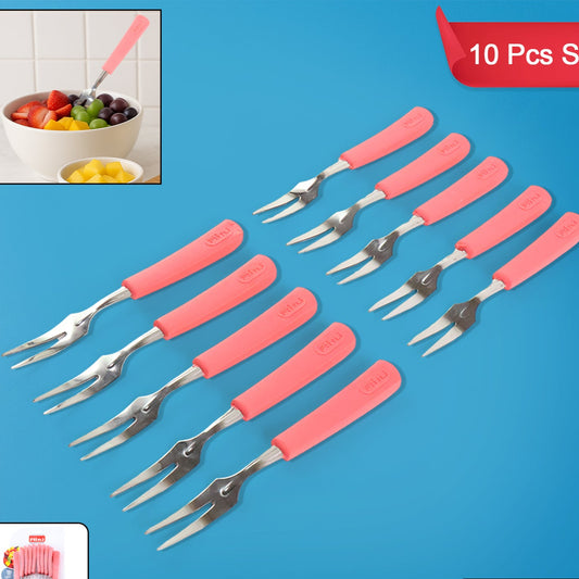 Premium Stainless Steel Fruit Fork Set  10 Pieces With Soft Non-slip Handle - Happy Price - Image 1
