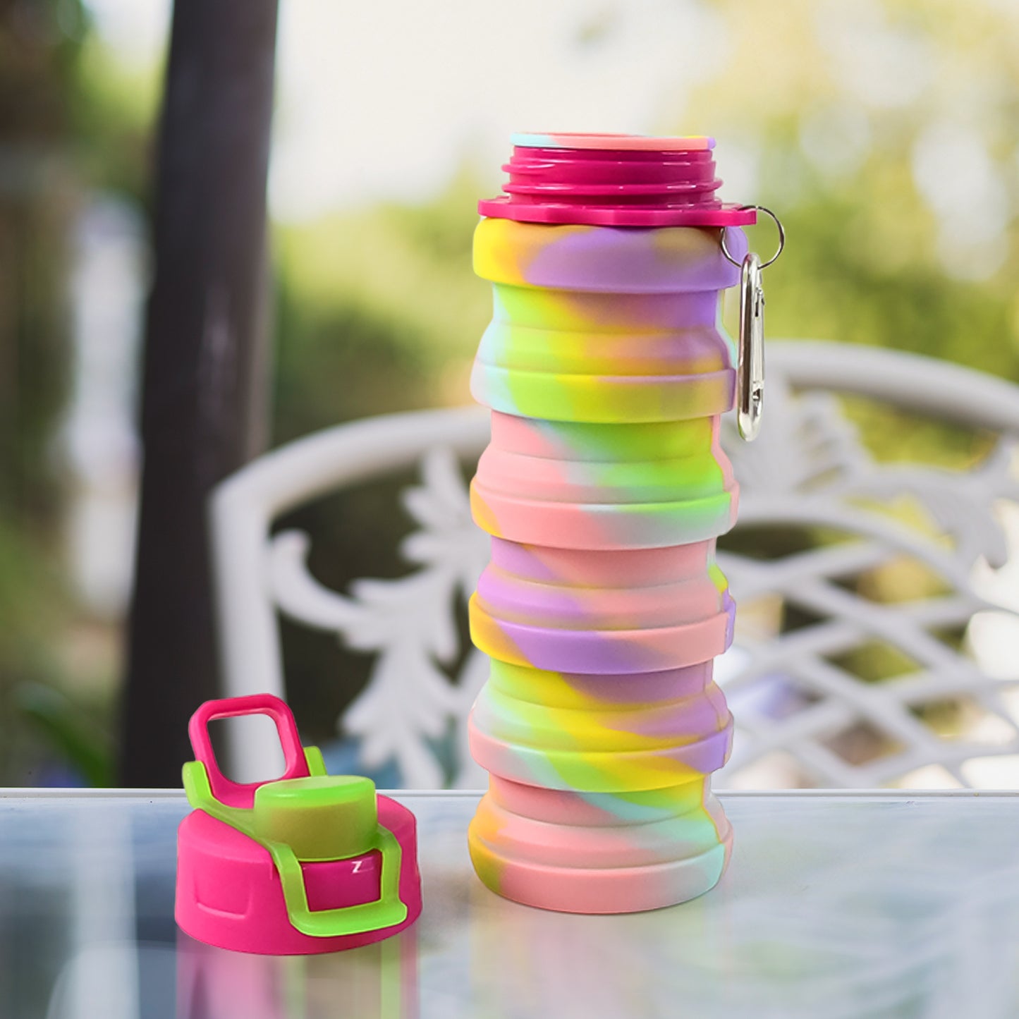 Colorful Collapsible Silicone Water Bottle with Carabiner Clip - 1 Pc - Happy Price - Image 3