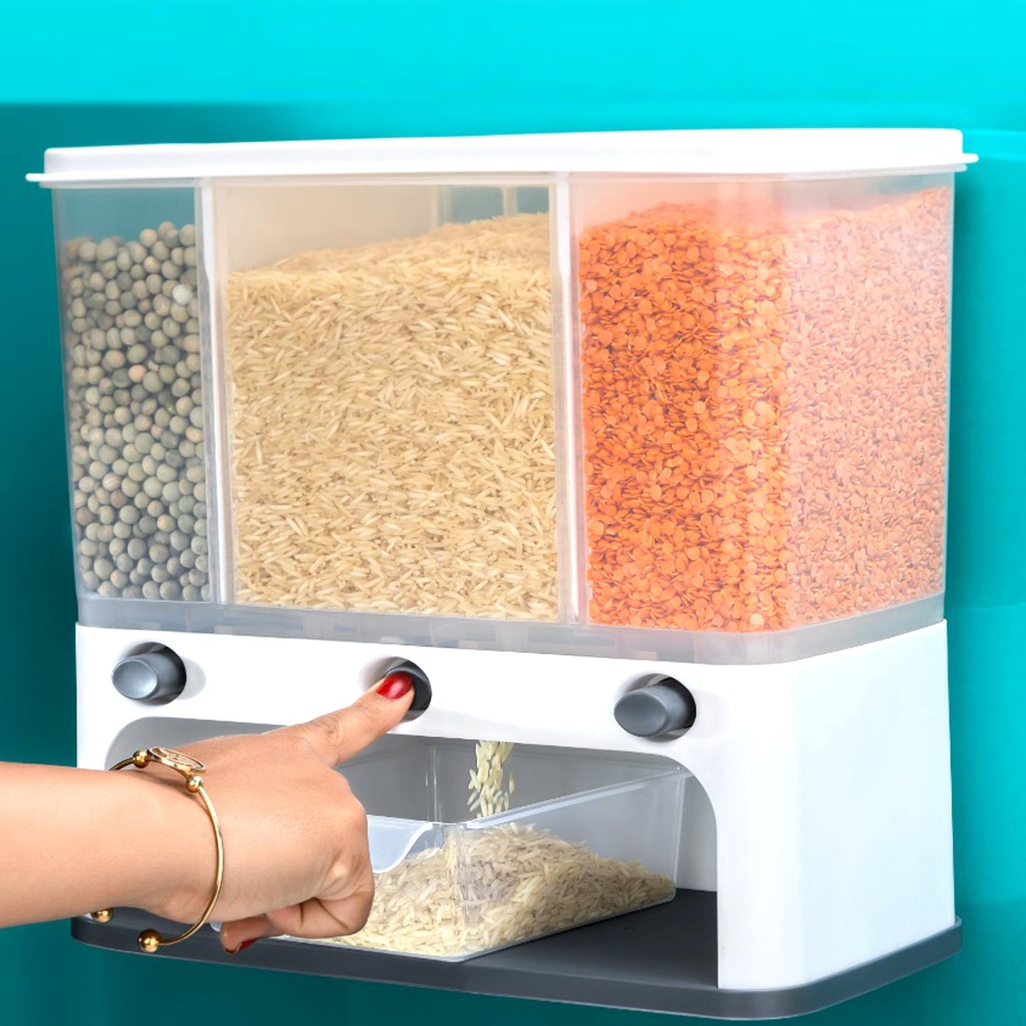 Easy Flow Cereal Dispenser For Kitchen 3 In 1 Push Button Wall Mount Container - Happy Price - Image 2