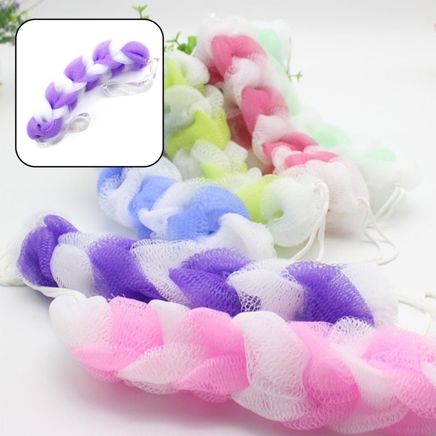 Hanging Bath Shower Long Loofah Sponge Pouf Body Scrubber Small Size (Pack Of 6) - Happy Price - Image 2