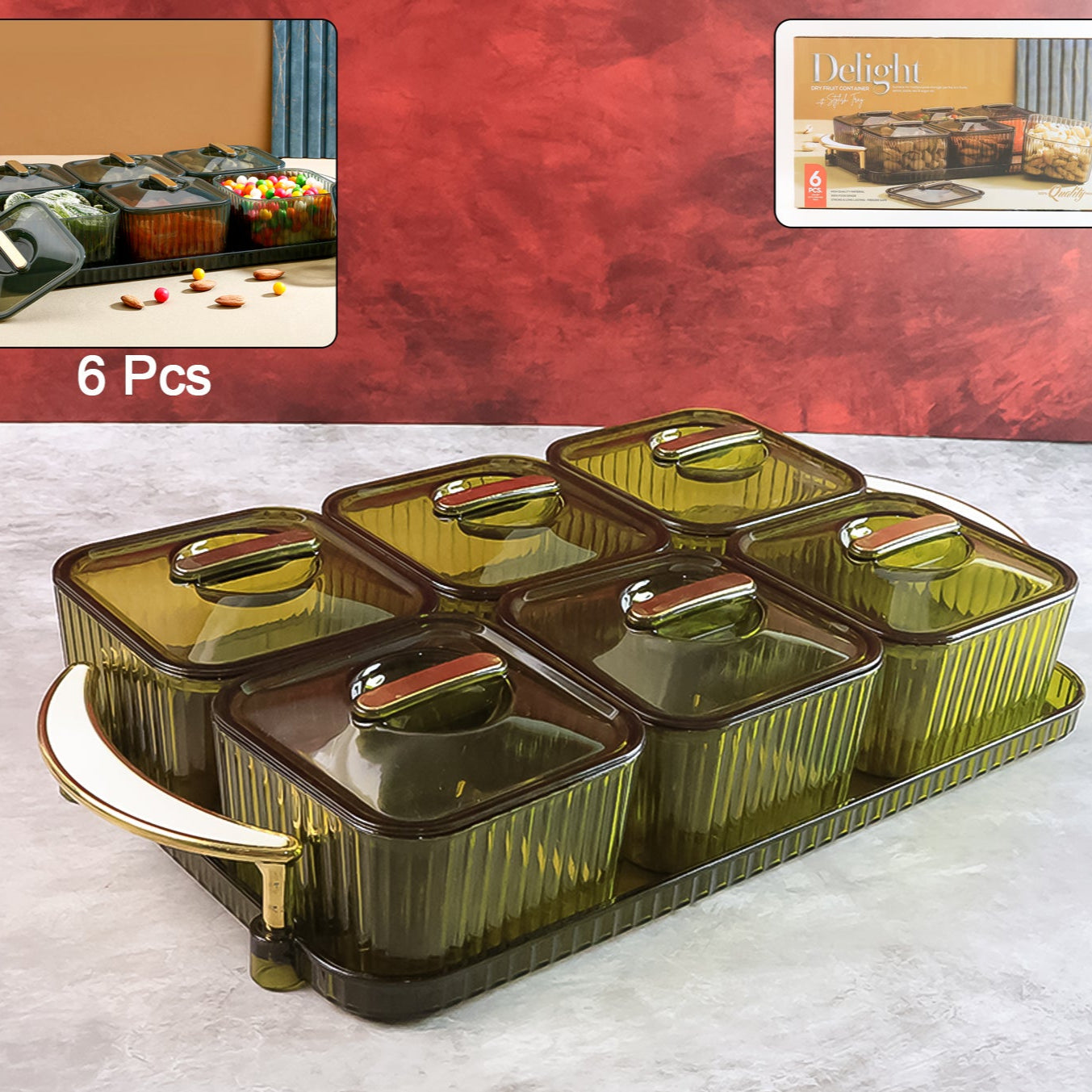 Liger Multipurpose Transparent Spice Jar Set With Tray And Lids 400ml Approx (6 Pc) - Happy Price - Image 1