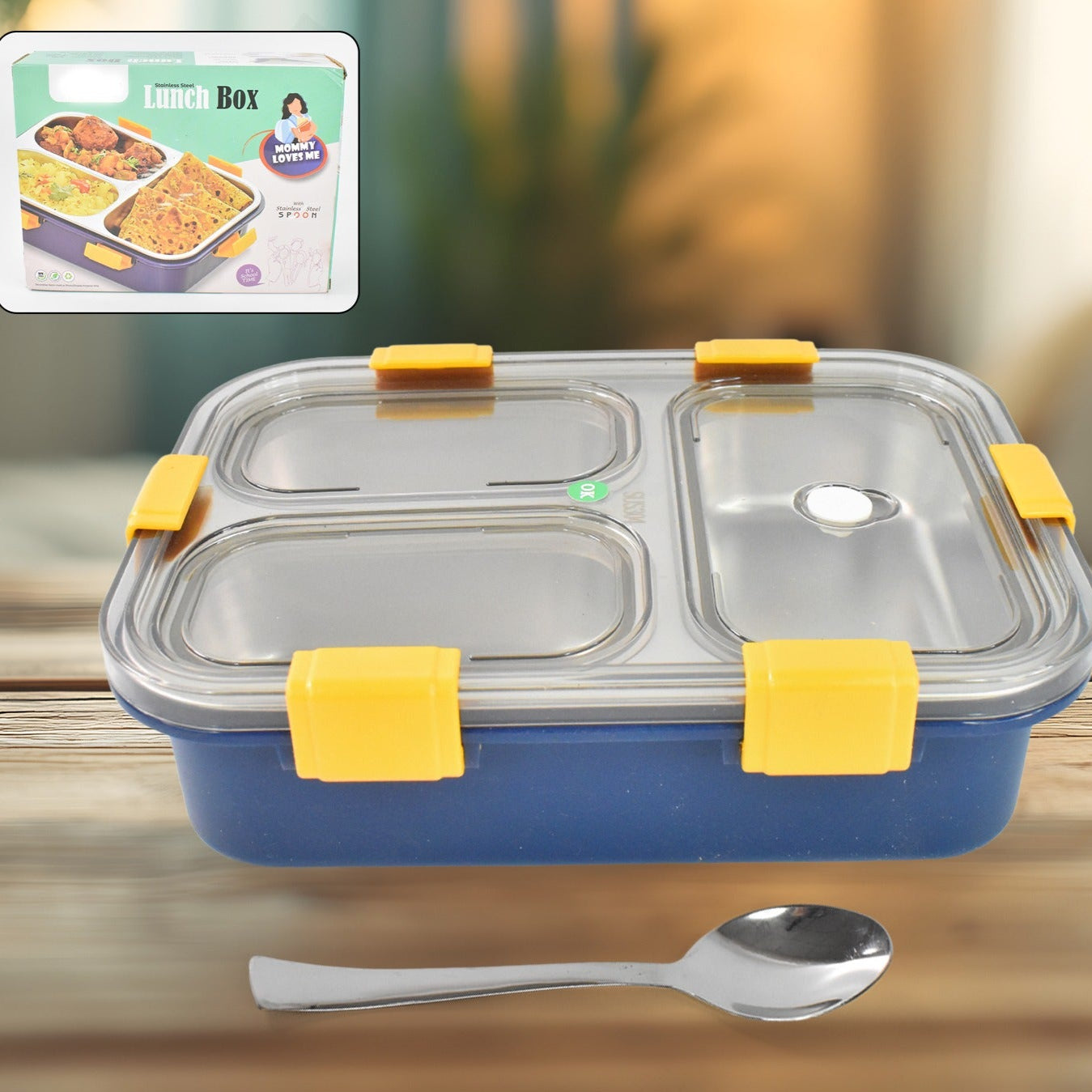 3 Compartment Transparent Stainless Steel Lunch Box For Kids - Happy Price - Image 1