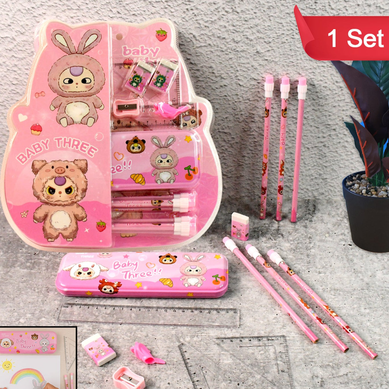 Cartoon Stationery Gift Set For Kids (14 Pc) - Happy Price - Image 1