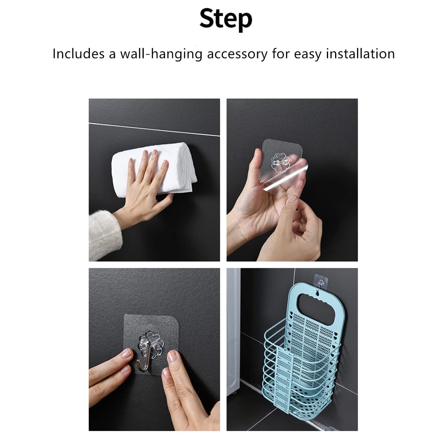 Wall Hanging Laundry Basket Clothes Hanger Dirty Hamper Clothes Storage Hook Clothes Rails For Laundry Washing Machine Bathroom Kids Dirty Clothes Storage Hanger (1 Pc) - Happy Price - Image 6