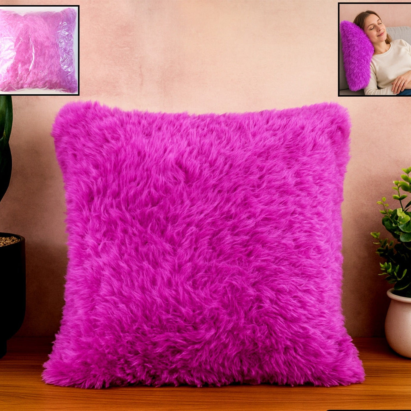 Super Soft Faux Fur Cushion Pillow (1 Pc) - Plush Decorative Throw for Sofa & Bed - Happy Price - Image 1