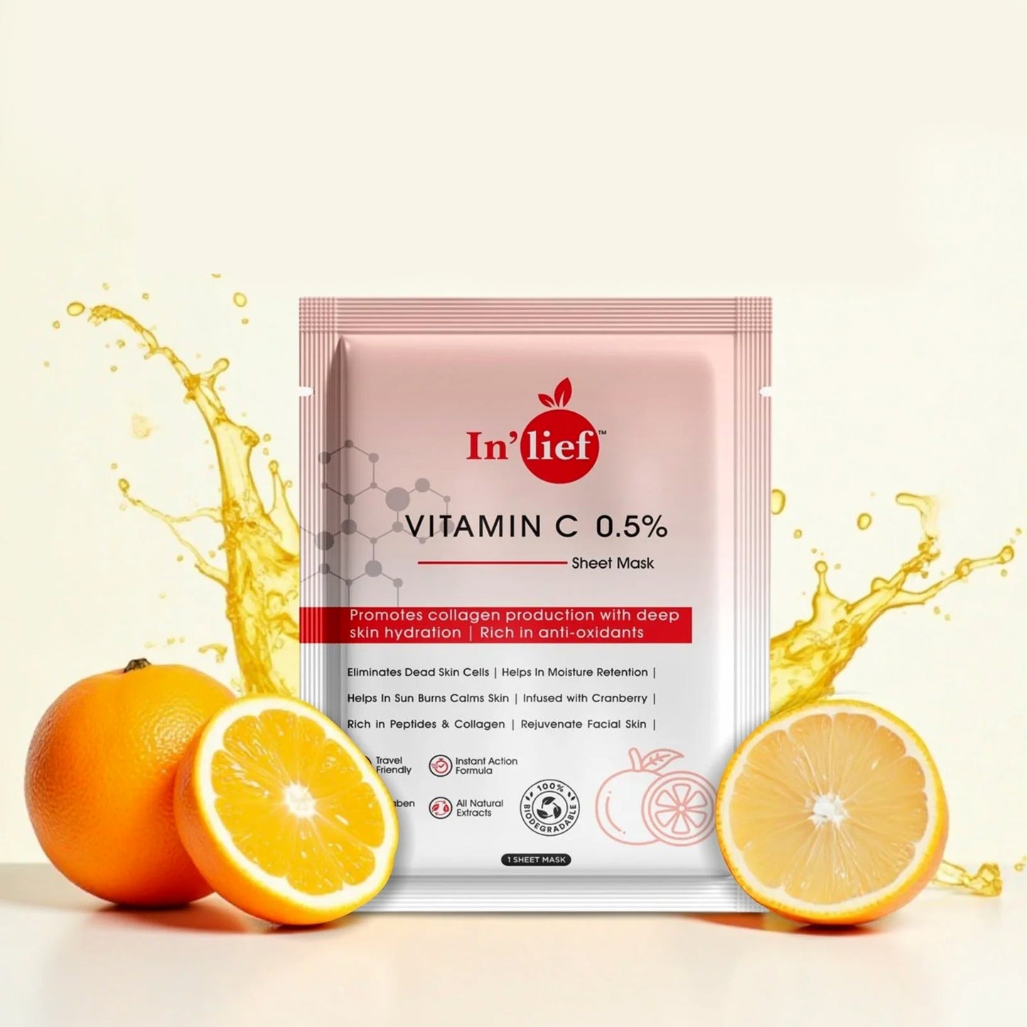 Inlief Vitamin C 0.5% Hydrating Brightening Facial Sheet Mask - 1 Pc - Happy Price - Image 3