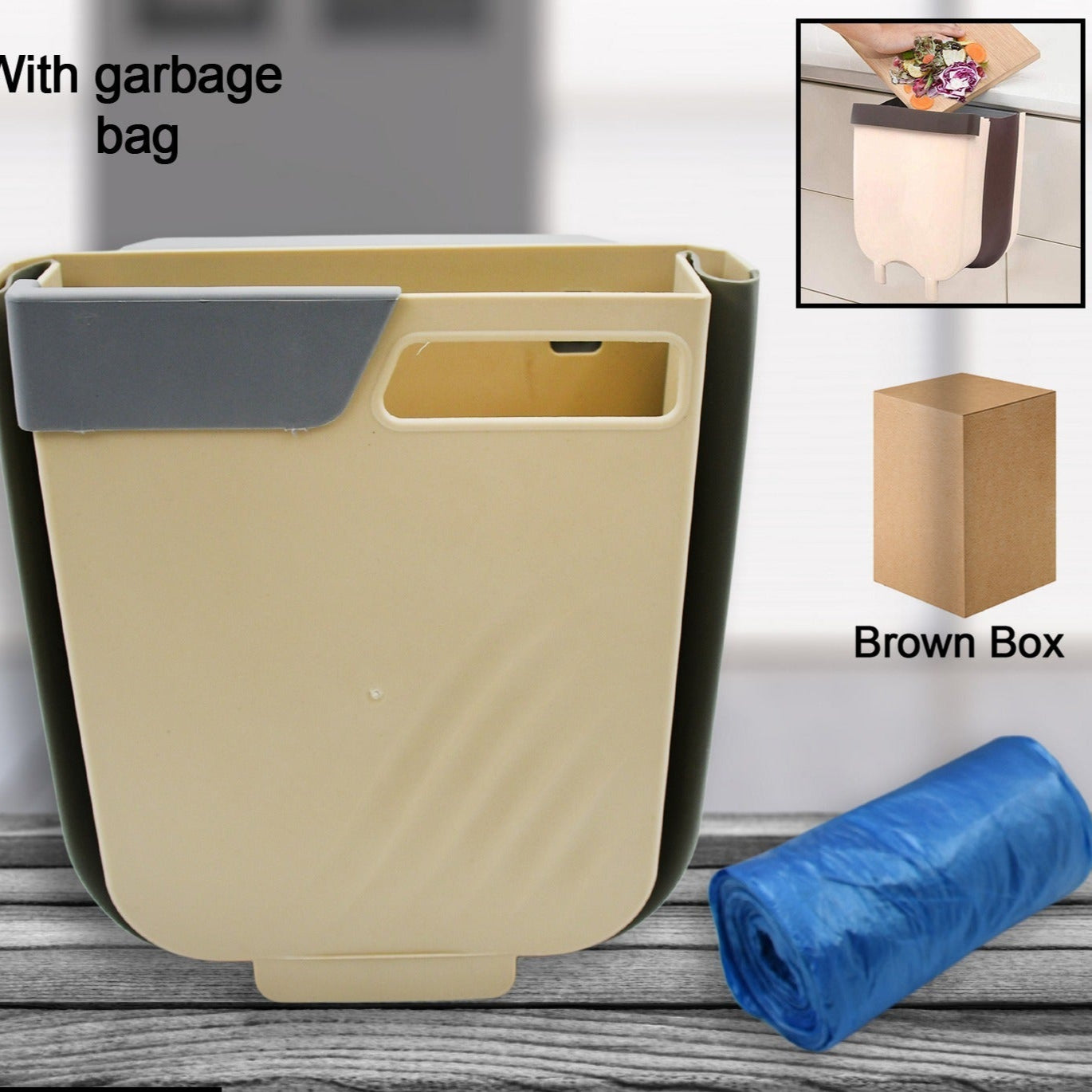 Hanging Trash Can For Kitchen Cabinet Door Small Collapsible Foldable Waste Bins Hanging Trash Holder For Bathroom Bedroom Office Car Portable - Happy Price - Image 1