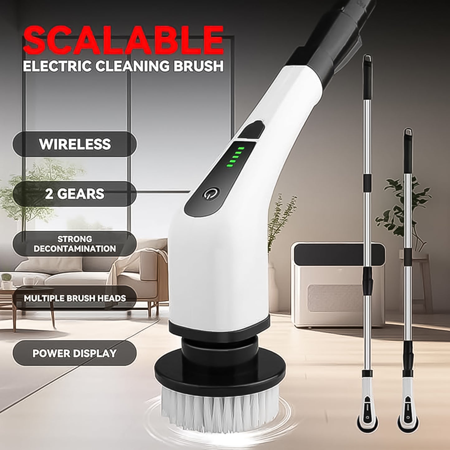 7-in-1 Electric Spin Scrubber Cleaning Brush With Extension Handle (1 Set) - Happy Price - Image 4