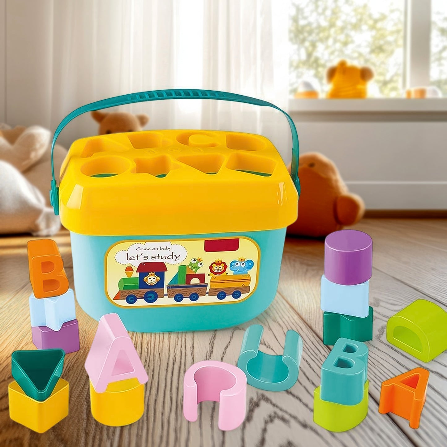 Baby First Block Set For Kids Non-toxic Abcd Geometric Shape Sorting  Stacking Toy (1 Set) - Happy Price - Image 2