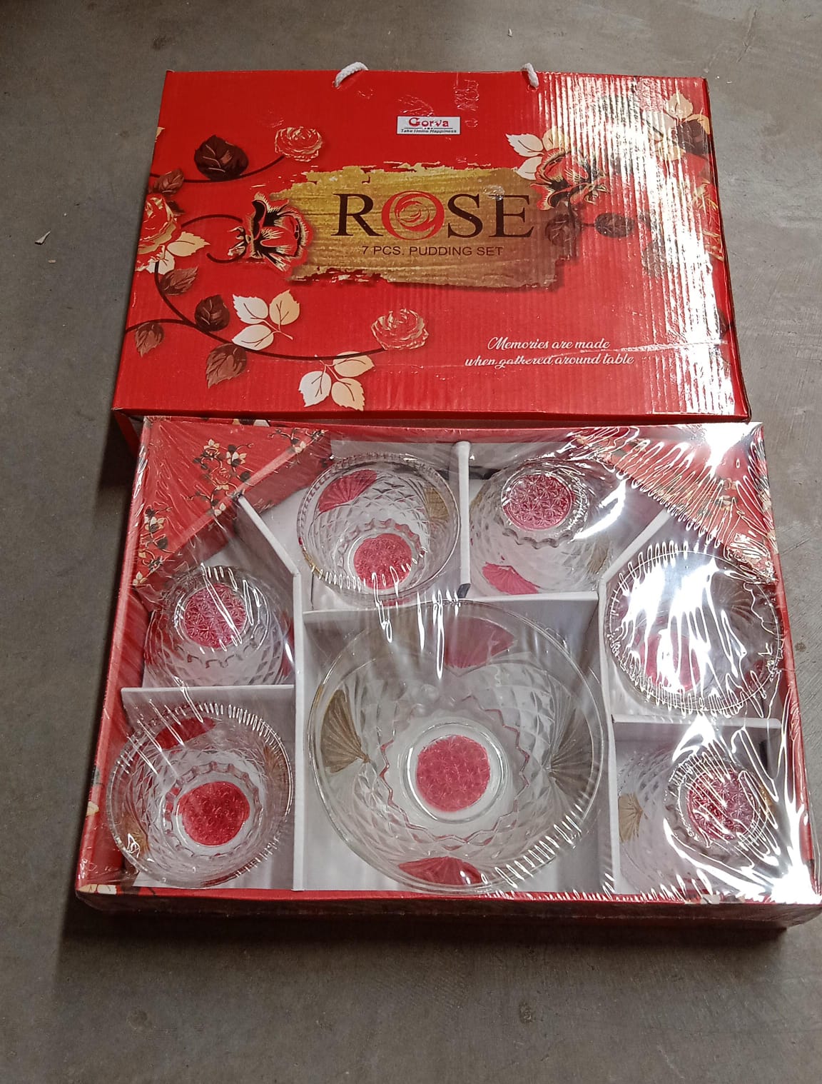 Rose Glass Multipurpose Pudding  Dessert  Ice Cream Bowl Set For Home Use Home  Kitchen Serving Bowl For Sundae Sweets Snacks Fruit Pudding Nuts Or Dip Serving Bowls 6 Medium  1 Big Bowl (Set Of 7 Pc) - Happy Price - Image 7