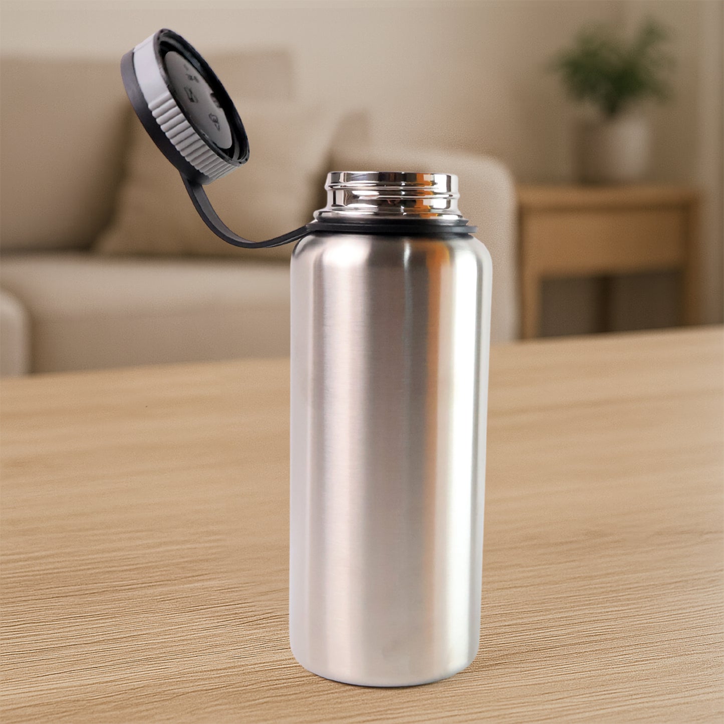 Silver Stainless Steel Double Wall Vacuum-insulated Drink Water Bottle (1000 Ml) - Happy Price - Image 3