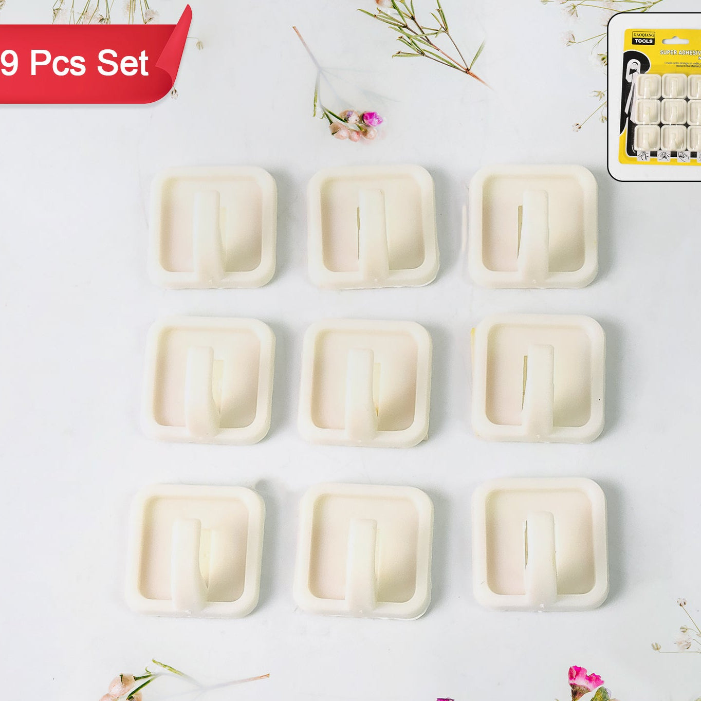 Adhesive Hooks For Wall Hanging Clothes Strong Adhesive Hooks (9 Pcs Set) - Happy Price - Image 1