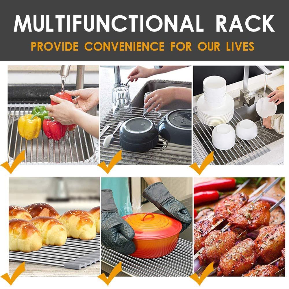 Roll-Up Dish Drying Rack for Kitchen Sink - Stainless Steel & Silicone - Happy Price - Image 5