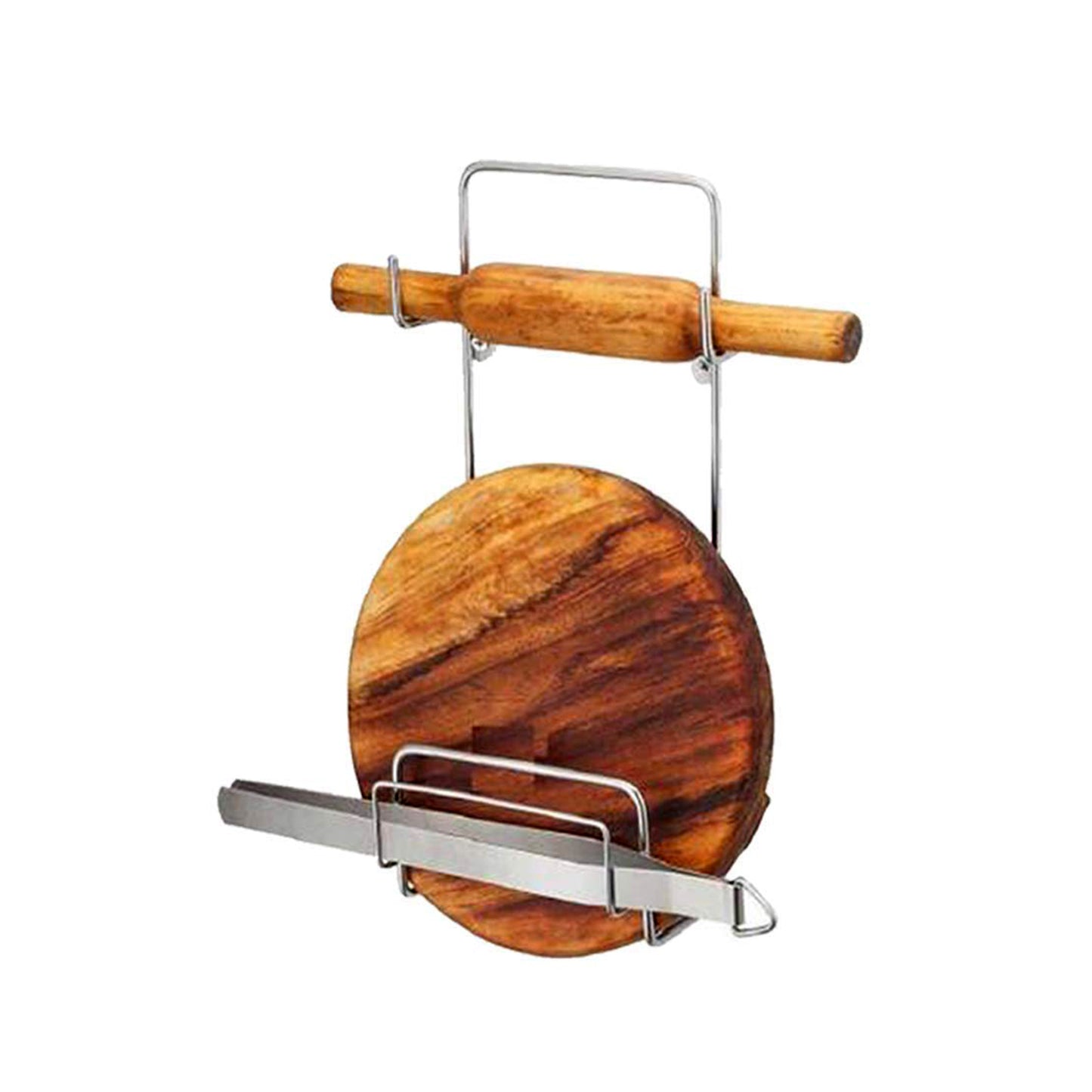 Chakla Belan Chimta Stand Rolling Pin Board Tong Holder Silver Stainless Steel Multi-purpose Rack For Kitchen (1 Pc ) - Happy Price - Image 3