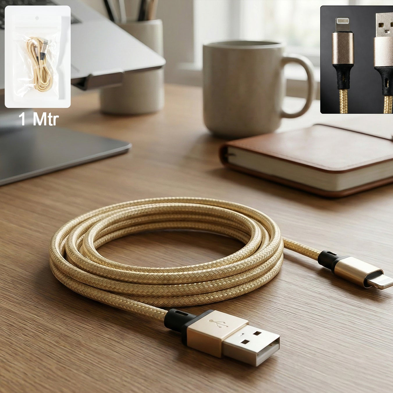 1 Meter Braided Lightning Cable for iPhone Charging - Happy Price - Image 1