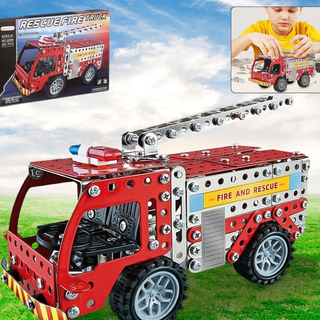 Metal Diy Fire Truck Building Blocks For Kids (Fire Truck  292pcs Of Truck Tool  1 Set) - Happy Price - Image 1
