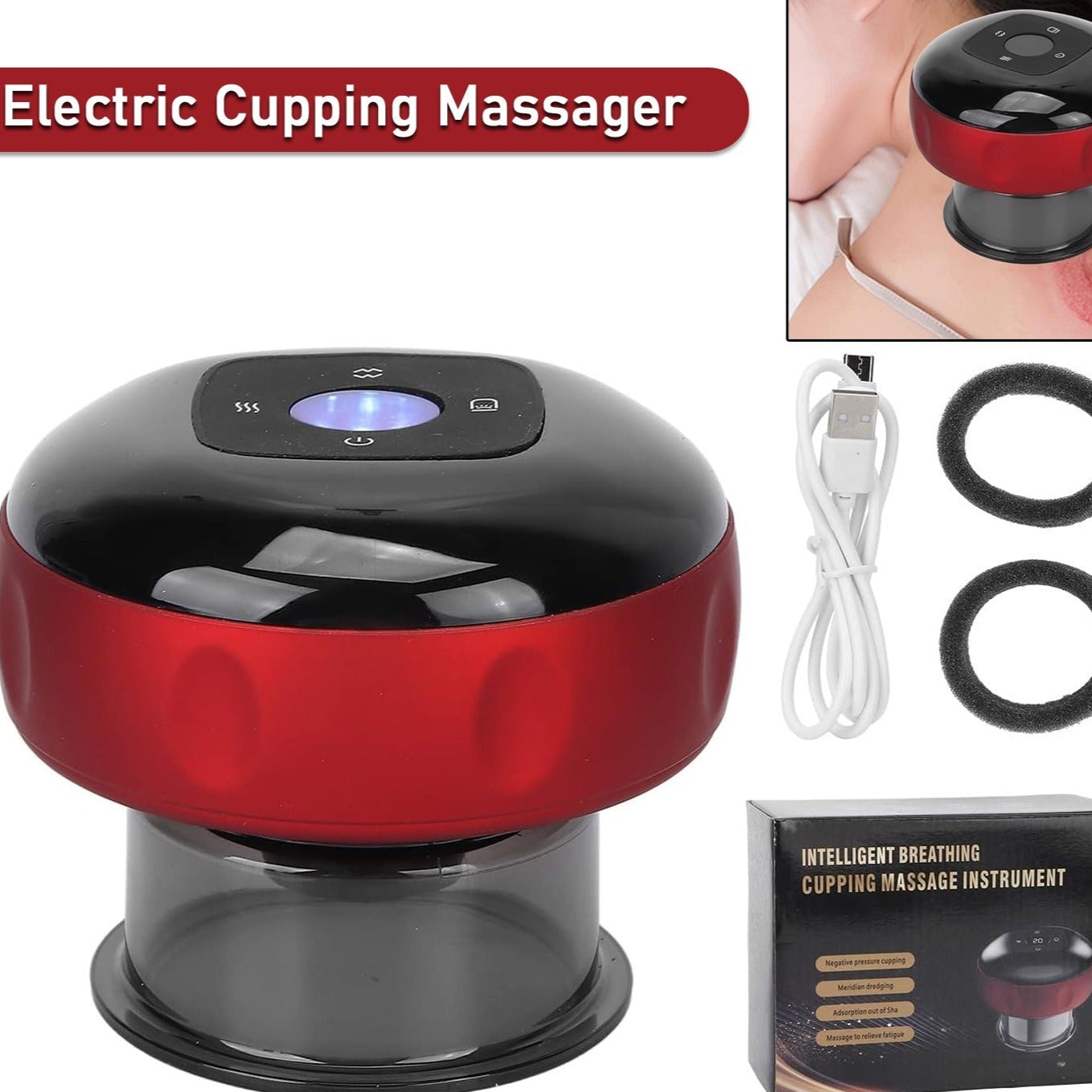 Electric Intelligent Breathing Cupping Massage Instrument The Smart Cupping Therapy Sets Massager For Muscle And Joint Pain Cellulite Massage Back Pain Relief For Back Shoulder Leg (1 Pc) - Happy Price - Image 1
