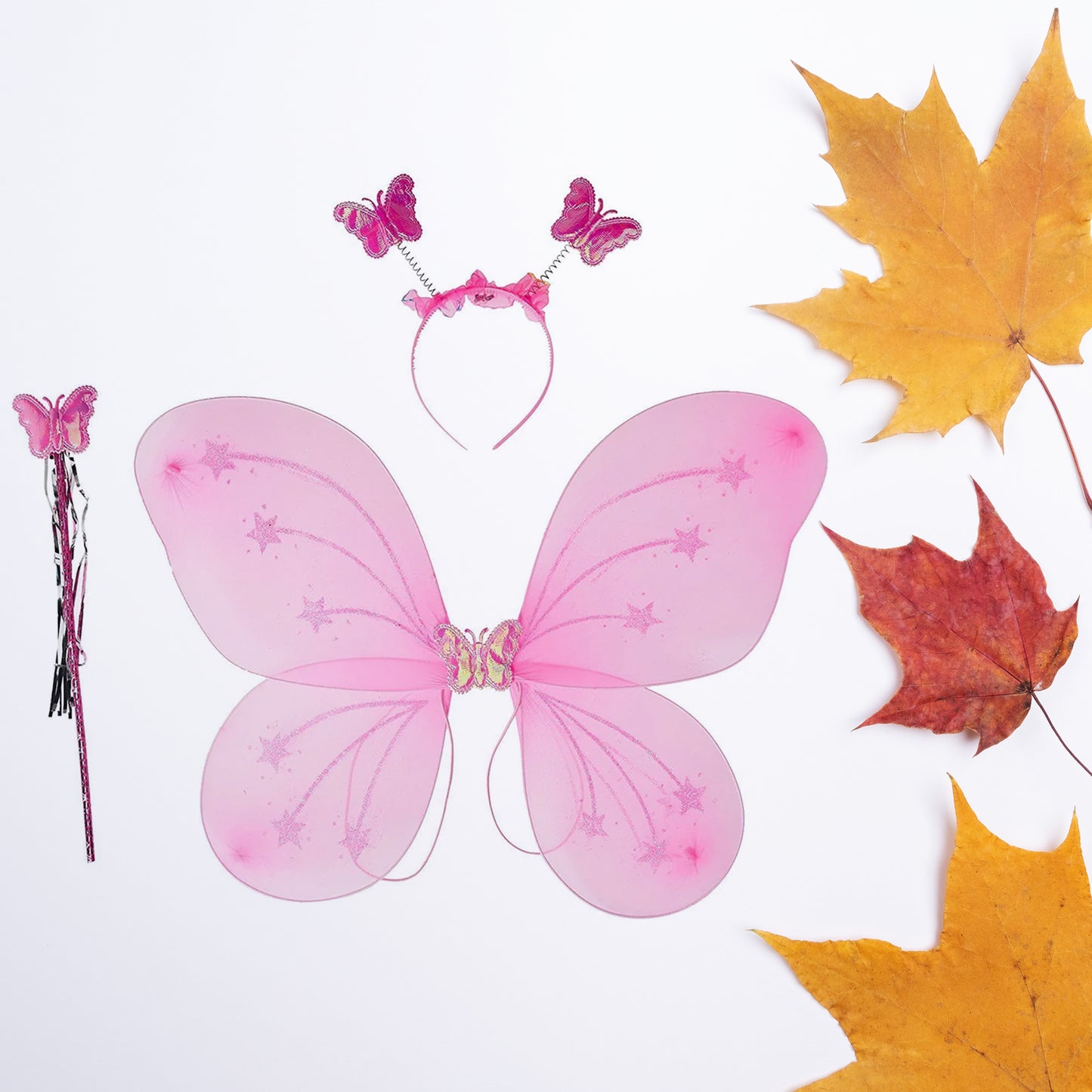 Baby Girls Fairy Nylon Butterfly Wings Costume Butterfly Fairy Angel Wing Wand And Hairband Multi- Color For Party (1pc) - Happy Price - Image 2