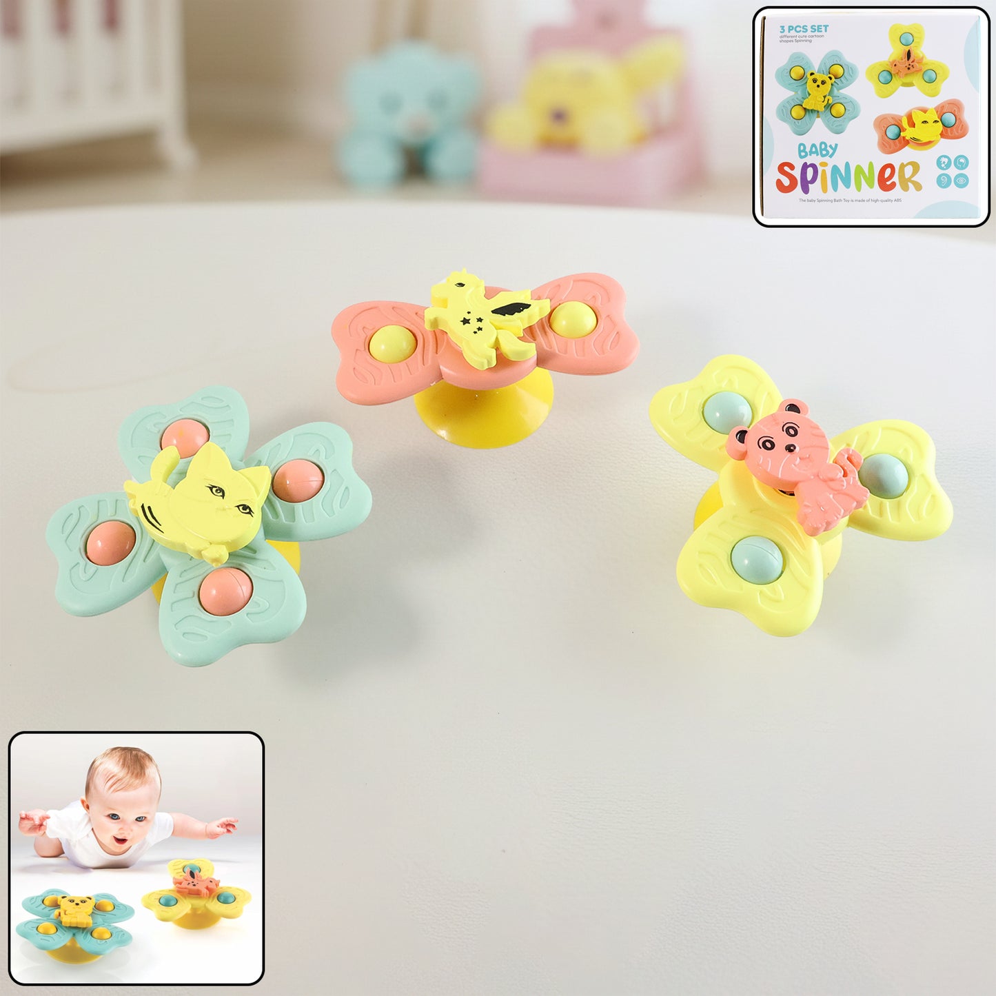 Baby Suction Cup Spinner Toys - 3 Piece Set for Sensory Play - Happy Price - Image 6