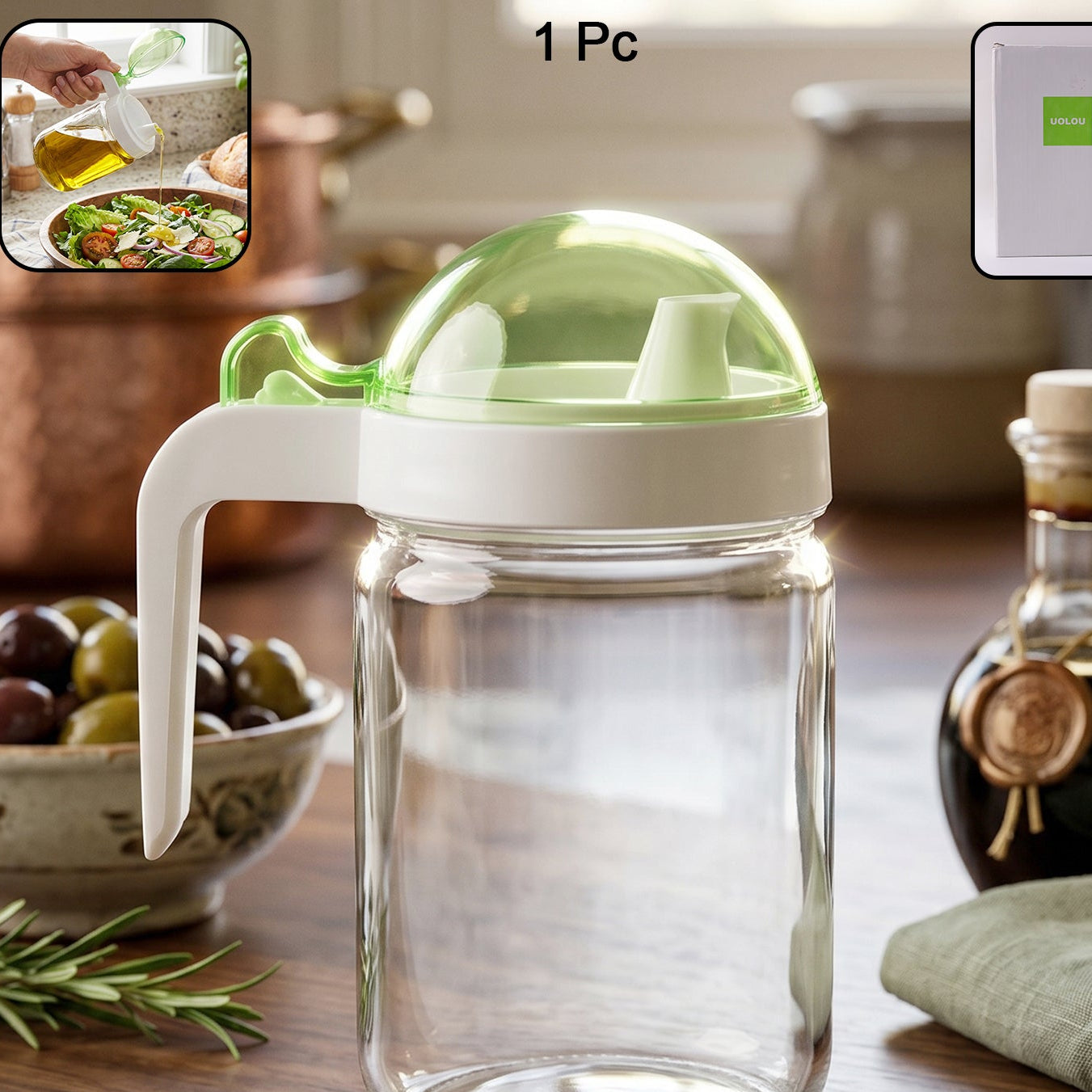 580ml Glass Oil Dispenser Bottle with Leak-Proof Lid for Kitchen Use - Happy Price - Image 1