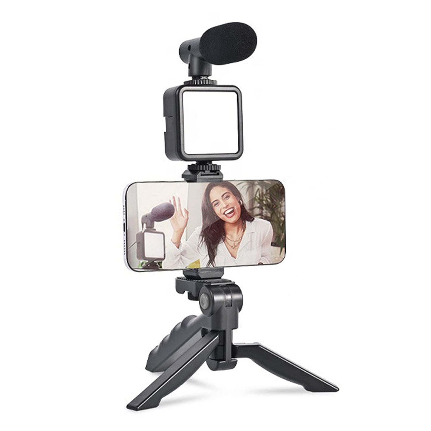 Vlogging Kit For Video Making With Mic Mini Tripod Stand Led Light  Phone Holder Clip For Making Videos - Happy Price - Image 2