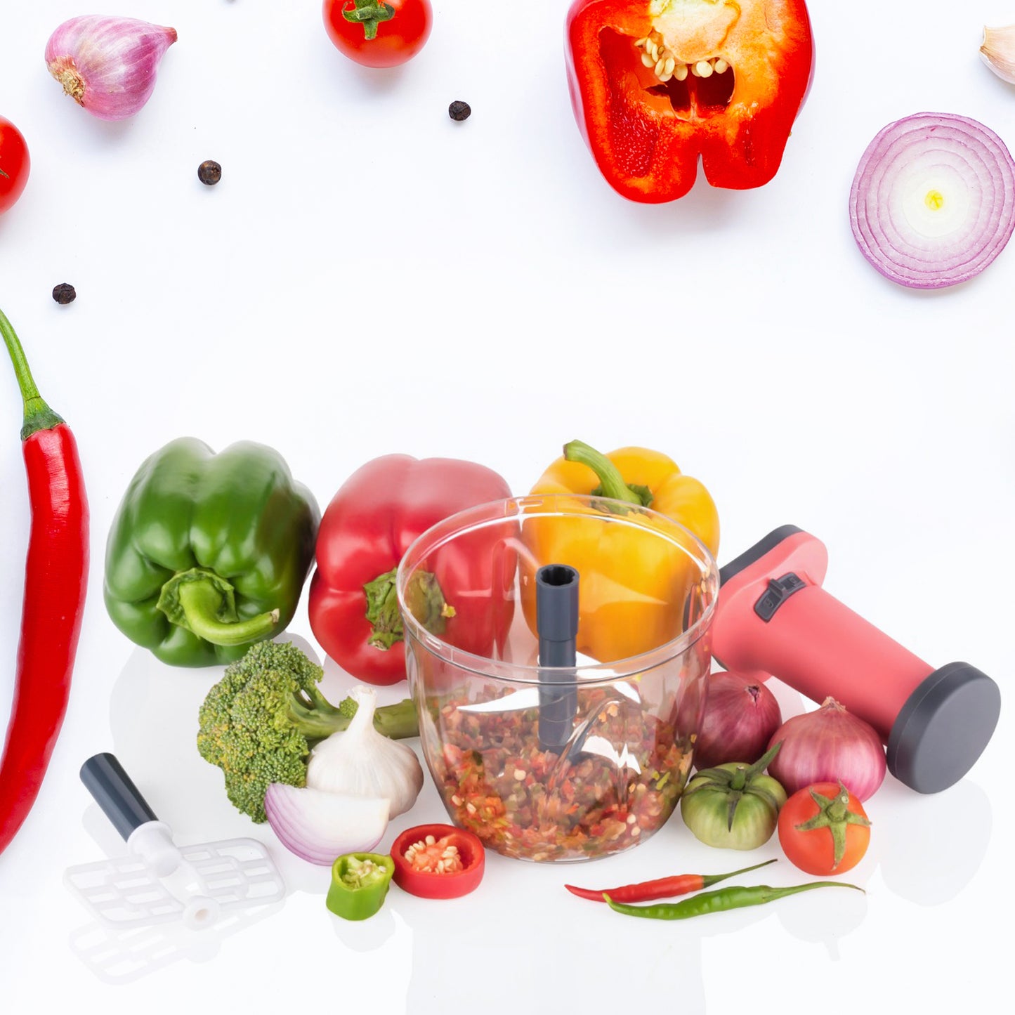1100 Ml 2 In 1 Push Up Chopper With Blender Affixed With 6 Sharp Blade  Vegetable And Fruit Cutter With Easy Push And Chop Button - Happy Price - Image 6